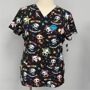 NWT Dickies Scrub Top L Black Rainbow Panda Autism Awareness Scrubs Nurse New